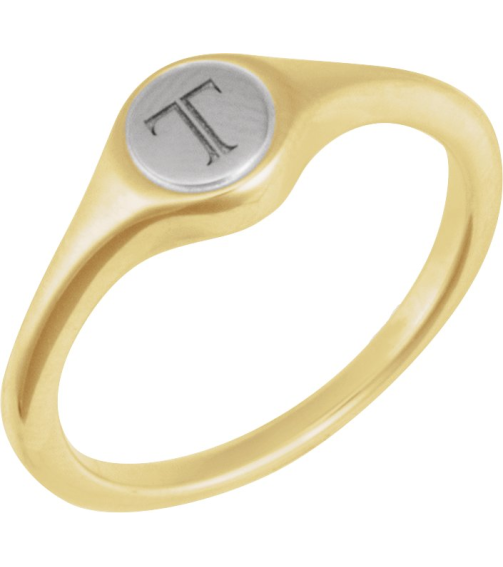 57976 14K YellowWhite Round 6.9 X 6.9 Mm Polished Polished Engravable Signet Ring