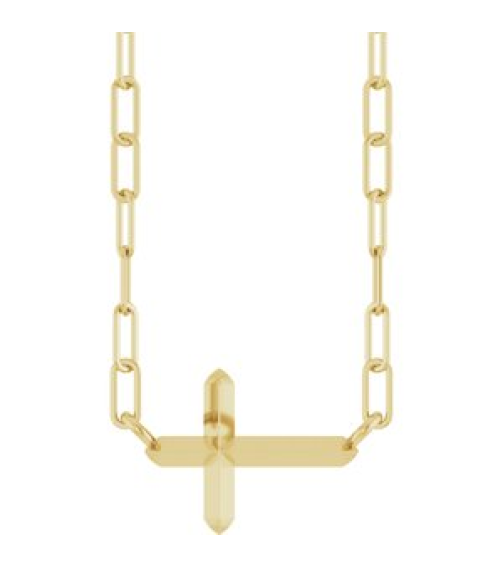 R50059 Necklace 14K Yellow 11 X 7 Mm 18 In Polished Sideways Cross Necklace