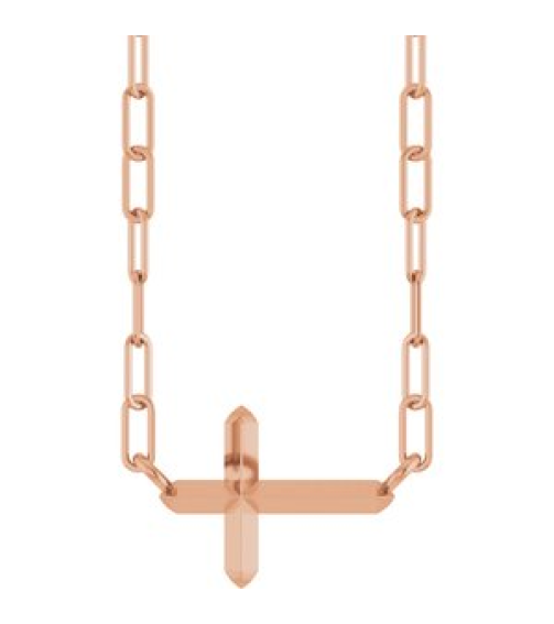 R50059 Necklace 14K Rose 11 X 7 Mm 18 In Polished Sideways Cross Necklace