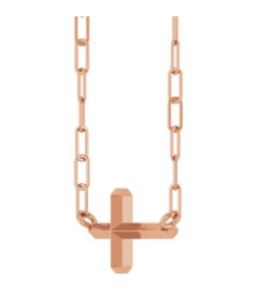R50059 Necklace 14K Rose 11 X 7 Mm 18 In Polished Sideways Cross Necklace