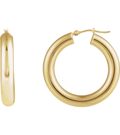 20270 Earring 14K Yellow 30 Mm 5 Mm Pair Catch Polished Round Tube Hoop Earrings