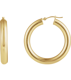 20270 Earring 14K Yellow 35 Mm 5 Mm Pair Catch Polished Round Tube Hoop Earrings