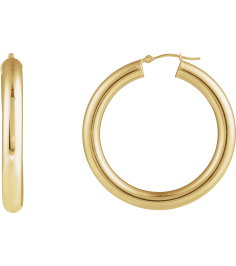 20270 Earring 14K Yellow 40 Mm 5 Mm Pair Catch Polished Round Tube Hoop Earrings