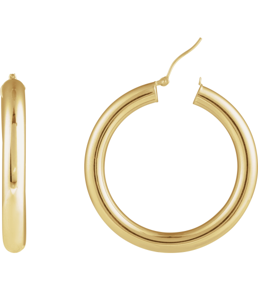 20270 Earring 14K Yellow 40 Mm 5 Mm Pair Catch Polished Round Tube Hoop Earrings