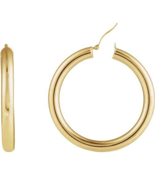 20270 Earring 14K Yellow 45 Mm 5 Mm Pair Catch Polished Round Tube Hoop Earrings