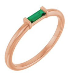 122887 Ring Set 14K Rose Lab-Grown Emerald Straight Baguette 4 X 2 Mm Polished Lab Grown Emerald Stackable Ring