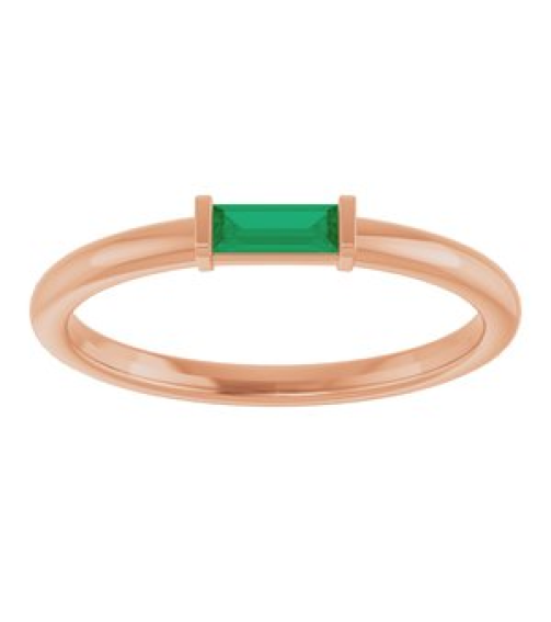 122887 Ring Set 14K Rose Lab-Grown Emerald Straight Baguette 4 X 2 Mm Polished Lab Grown Emerald Stackable Ring