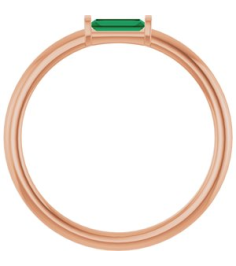122887 Ring Set 14K Rose Lab-Grown Emerald Straight Baguette 4 X 2 Mm Polished Lab Grown Emerald Stackable Ring