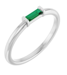 122887 Ring Set 14K White Lab-Grown Emerald Straight Baguette 4 X 2 Mm Polished Lab Grown Emerald Stackable Ring