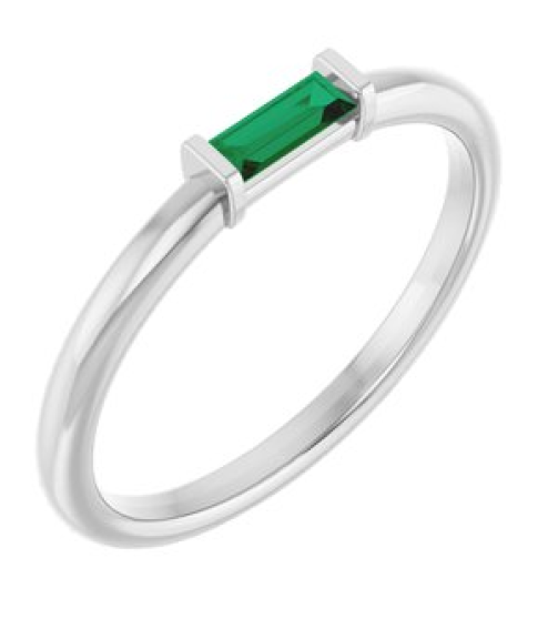 122887 Ring Set 14K White Lab-Grown Emerald Straight Baguette 4 X 2 Mm Polished Lab Grown Emerald Stackable Ring