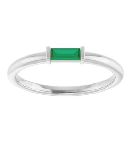 122887 Ring Set 14K White Lab-Grown Emerald Straight Baguette 4 X 2 Mm Polished Lab Grown Emerald Stackable Ring