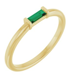 122887 Ring Set 14K Yellow Lab-Grown Emerald Straight Baguette 4 X 2 Mm Polished Lab Grown Emerald Stackable Ring