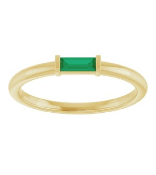 122887 Ring Set 14K Yellow Lab-Grown Emerald Straight Baguette 4 X 2 Mm Polished Lab Grown Emerald Stackable Ring