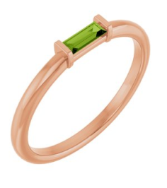 122887 Ring Set 14K Rose Natural Peridot Straight Baguette 4 X 2 Mm Polished Natural Peridot Stackable Ring