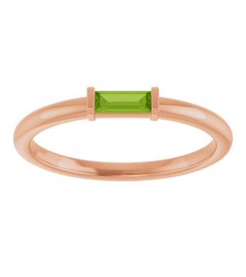 122887 Ring Set 14K Rose Natural Peridot Straight Baguette 4 X 2 Mm Polished Natural Peridot Stackable Ring