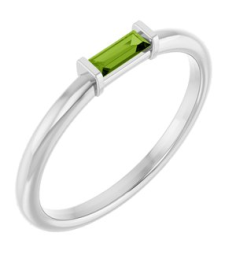122887 Ring Set 14K White Natural Peridot Straight Baguette 4 X 2 Mm Polished Natural Peridot Stackable Ring
