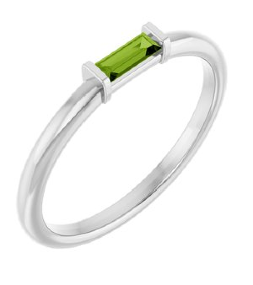 122887 Ring Set 14K White Natural Peridot Straight Baguette 4 X 2 Mm Polished Natural Peridot Stackable Ring