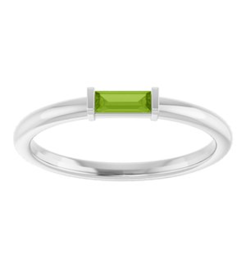 122887 Ring Set 14K White Natural Peridot Straight Baguette 4 X 2 Mm Polished Natural Peridot Stackable Ring