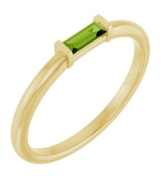 122887 Ring Set 14K Yellow Natural Peridot Straight Baguette 4 X 2 Mm Polished Natural Peridot Stackable Ring