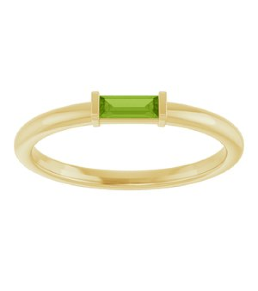 122887 Ring Set 14K Yellow Natural Peridot Straight Baguette 4 X 2 Mm Polished Natural Peridot Stackable Ring