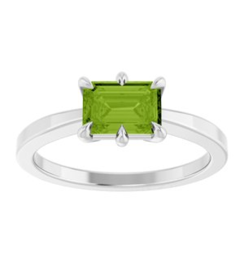 72438 Ring Set Platinum Natural Peridot Emerald 7 X 5 Mm Polished Natural Peridot Solitaire Ring