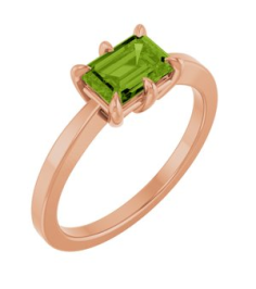 72438 Ring Set 14K Rose Natural Peridot Emerald 7 X 5 Mm Polished Natural Peridot Solitaire Ring