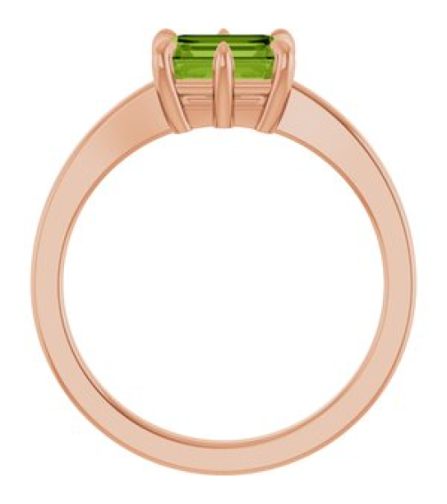 72438 Ring Set 14K Rose Natural Peridot Emerald 7 X 5 Mm Polished Natural Peridot Solitaire Ring