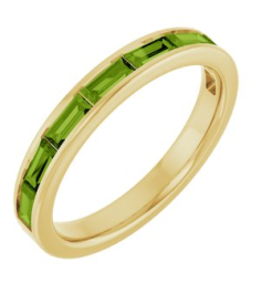 72331 Ring Set 14K Yellow Natural Peridot Straight Baguette 4 X 2 Mm Polished Natural Peridot Stackable Ring