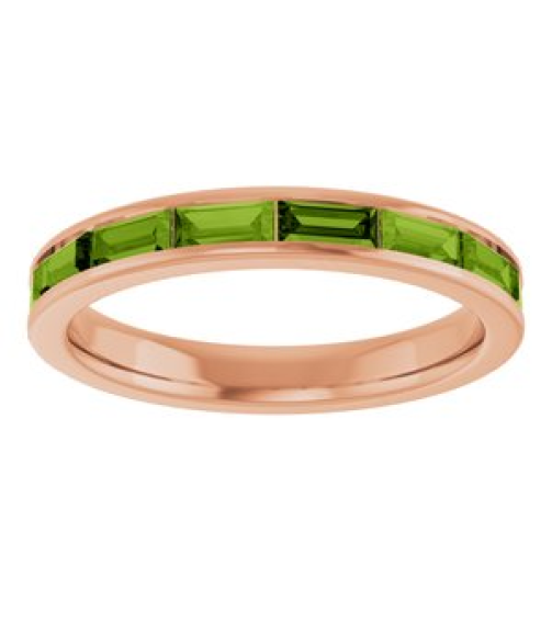 72331 Ring Set 14K Rose Natural Peridot Straight Baguette 4 X 2 Mm Polished Natural Peridot Stackable Ring