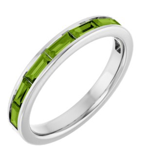 72331 Ring Set Sterling Silver Natural Peridot Straight Baguette 4 X 2 Mm Polished Natural Peridot Stackable Ring