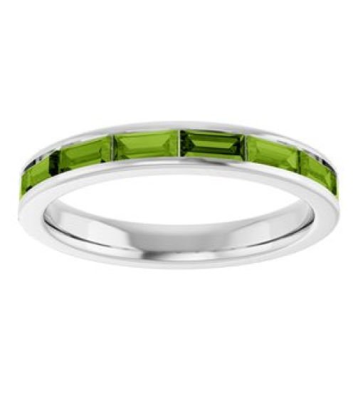 72331 Ring Set Sterling Silver Natural Peridot Straight Baguette 4 X 2 Mm Polished Natural Peridot Stackable Ring