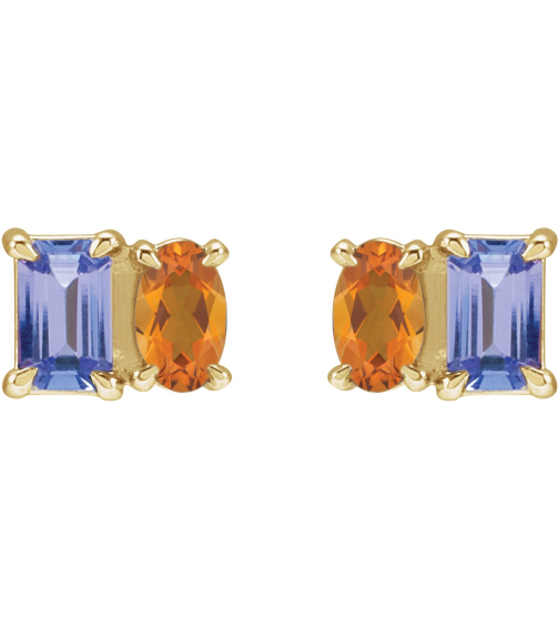 88696 Earring Set Natural Tanzanite Emerald 5 X 3 Mm 14K Yellow Natural Citrine Pair Friction Backs Included Polished Natural Tanzanite And Natural Citrine Stud Earrings
