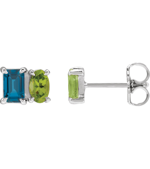 88696 Earring Set Natural London Blue Topaz Emerald 5 X 3 Mm 14K White Natural Peridot Pair Friction Backs Included Polished Natural London Blue Topaz And Natural Peridot Stud Earrings