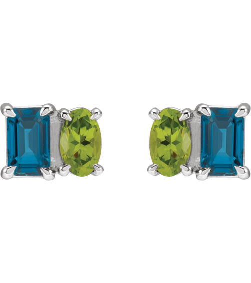88696 Earring Set Natural London Blue Topaz Emerald 5 X 3 Mm Sterling Silver Natural Peridot Pair Friction Backs Included Polished Natural London Blue Topaz And Natural Peridot Stud Earrings