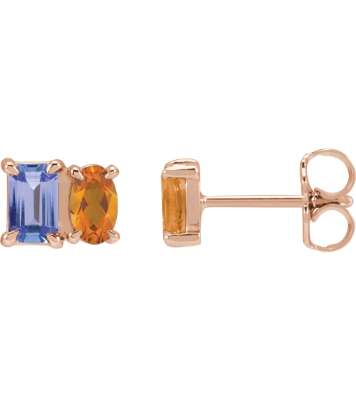 88696 Earring Set Natural Tanzanite Emerald 5 X 3 Mm 14K Rose Natural Citrine Pair Friction Backs Included Polished Natural Tanzanite And Natural Citrine Stud Earrings