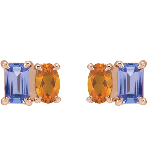 88696 Earring Set Natural Tanzanite Emerald 5 X 3 Mm 14K Rose Natural Citrine Pair Friction Backs Included Polished Natural Tanzanite And Natural Citrine Stud Earrings