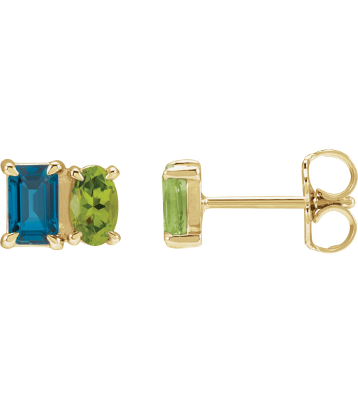 88696 Earring Set Natural London Blue Topaz Emerald 5 X 3 Mm 14K Yellow Natural Peridot Pair Friction Backs Included Polished Natural London Blue Topaz And Natural Peridot Stud Earrings