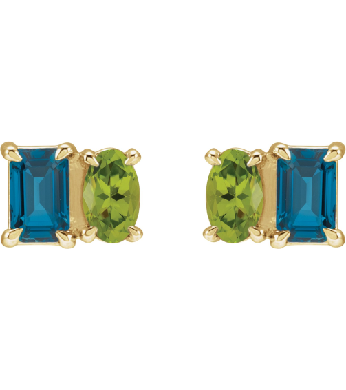 88696 Earring Set Natural London Blue Topaz Emerald 5 X 3 Mm 14K Yellow Natural Peridot Pair Friction Backs Included Polished Natural London Blue Topaz And Natural Peridot Stud Earrings