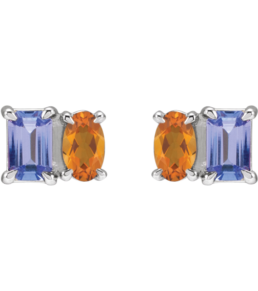 88696 Earring Set Natural Tanzanite Emerald 5 X 3 Mm Sterling Silver Natural Citrine Pair Friction Backs Included Polished Natural Tanzanite And Natural Citrine Stud Earrings