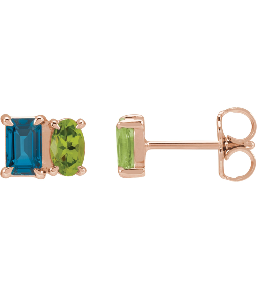 88696 Earring Set Natural London Blue Topaz Emerald 5 X 3 Mm 14K Rose Natural Peridot Pair Friction Backs Included Polished Natural London Blue Topaz And Natural Peridot Stud Earrings