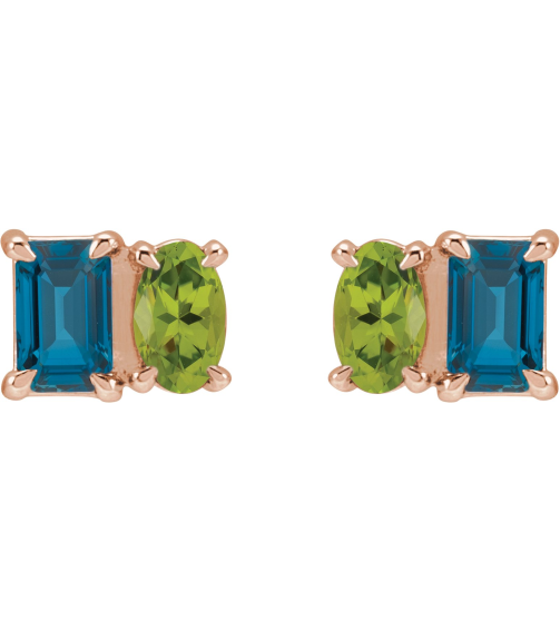 88696 Earring Set Natural London Blue Topaz Emerald 5 X 3 Mm 14K Rose Natural Peridot Pair Friction Backs Included Polished Natural London Blue Topaz And Natural Peridot Stud Earrings