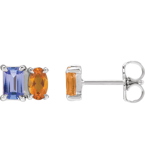 88696 Earring Set Natural Tanzanite Emerald 5 X 3 Mm 14K White Natural Citrine Pair Friction Backs Included Polished Natural Tanzanite And Natural Citrine Stud Earrings