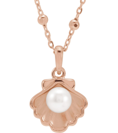88702 Necklace Set 14K Rose Pearl Cultured Freshwater Pearl 4-4.5 Mm 18 In Polished Cultured Pearl Shell Necklace