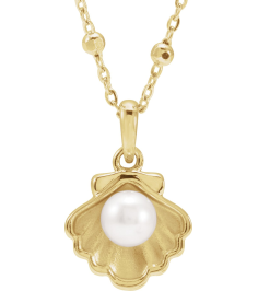 88702 Necklace Set 14K Yellow Pearl Cultured Freshwater Pearl 4-4.5 Mm 18 In Polished Cultured Pearl Shell Necklace