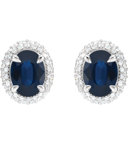 88807 Earring Set Natural Blue Sapphire Oval 8 X 6 Mm 14K White Natural Diamond Pair Friction Backs Included Polished Natural Blue Sapphire And 12 Ctw Natural Diamond 4-Claw Prong Pre-Notched Double Halo-Style Earrings