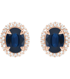88807 Earring Set Natural Blue Sapphire Oval 8 X 6 Mm 14K Rose Natural Diamond Pair Friction Backs Included Polished Natural Blue Sapphire And 12 Ctw Natural Diamond 4-Claw Prong Pre-Notched Double Halo-Style Earrings