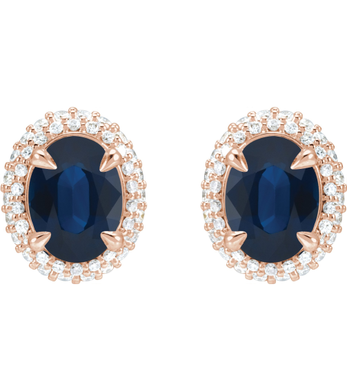 88807 Earring Set Natural Blue Sapphire Oval 8 X 6 Mm 14K Rose Natural Diamond Pair Friction Backs Included Polished Natural Blue Sapphire And 12 Ctw Natural Diamond 4-Claw Prong Pre-Notched Double Halo-Style Earrings