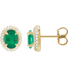 88807 Earring Set Natural Emerald Oval 8 X 6 Mm 14K Yellow Natural Diamond Pair Friction Backs Included Polished Natural Emerald And 12 Ctw Natural Diamond 4-Claw Prong Pre-Notched Double Halo-Style Earrings