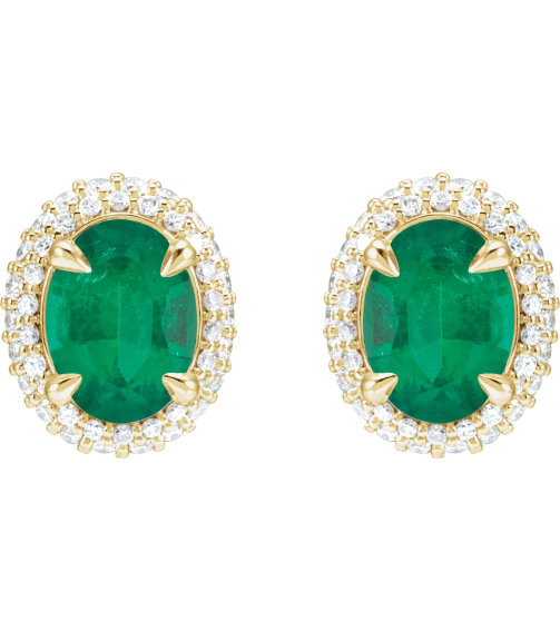 88807 Earring Set Natural Emerald Oval 8 X 6 Mm 14K Yellow Natural Diamond Pair Friction Backs Included Polished Natural Emerald And 12 Ctw Natural Diamond 4-Claw Prong Pre-Notched Double Halo-Style Earrings