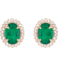88807 Earring Set Natural Emerald Oval 8 X 6 Mm 14K Rose Natural Diamond Pair Friction Backs Included Polished Natural Emerald And 12 Ctw Natural Diamond 4-Claw Prong Pre-Notched Double Halo-Style Earrings